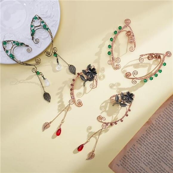 Fairy Elf Ear Cuffs Handmade Bronze Vintage Drop Dangle Wrap Costume Jewelry - Picture 6 of 7